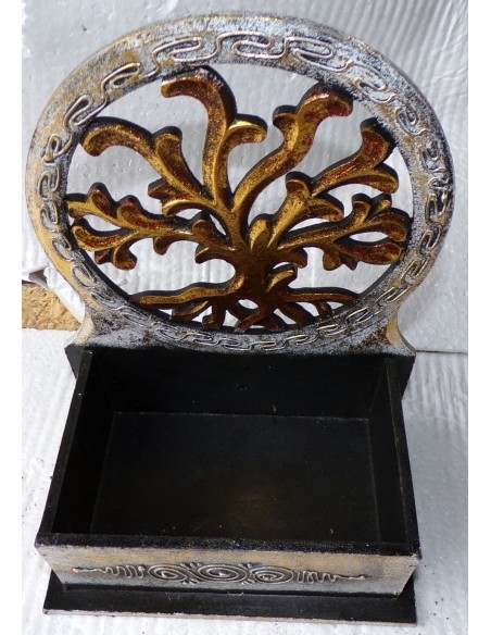 Scatola Portachiavi o svuota tasche anche muro in legno mdf con albero della vita argento cm 20x14x20