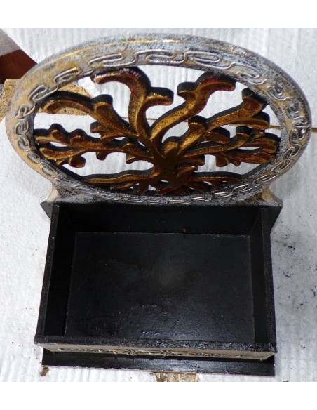 Scatola Portachiavi o svuota tasche anche muro in legno mdf con albero della vita argento cm 20x14x20