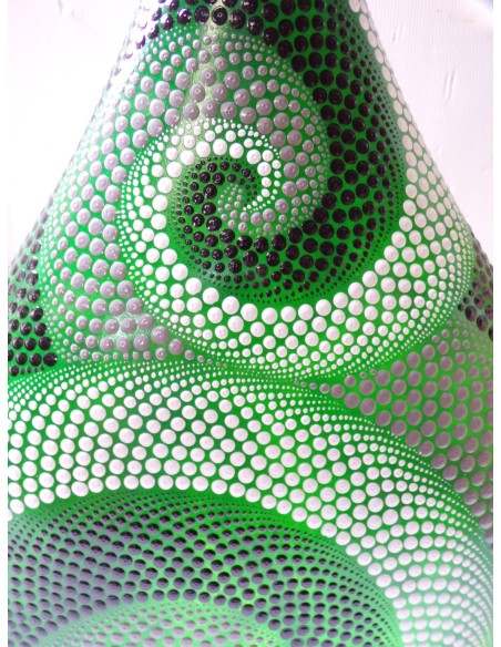 Lampada da tavolo in resina a bottiglia dipinta tecnica maori spirale cm 35x15x45 verde