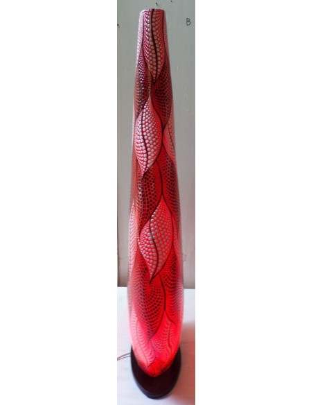 Lampada da tavolo in resina a bottiglia fiamme rosse bianche tecnica maori cm 34x12x80h
