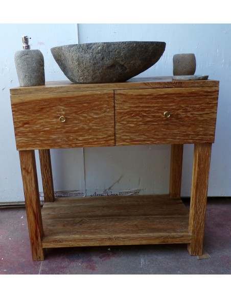 Mobile bagno in Teak massello naturale rustico cm 80x45x80h con cassetti o porta Tv