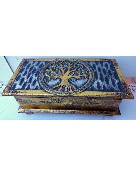 bauletto baule in legno mdf con albero della vita oro argento cm 40x20x16