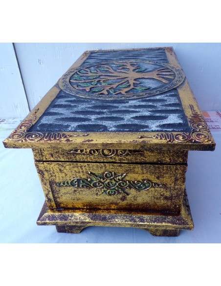 bauletto baule in legno mdf con albero della vita oro argento cm 40x20x16