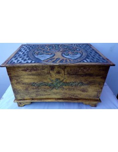 Baule cassapanca in legno mdf con albero della vita oro...
