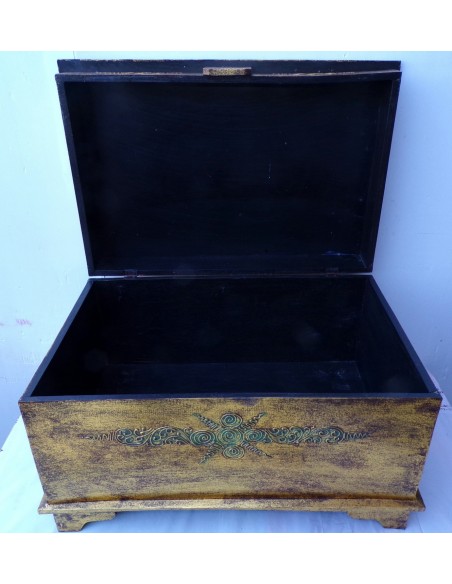 Baule cassapanca in legno mdf con albero della vita oro argento cm 60x40x35