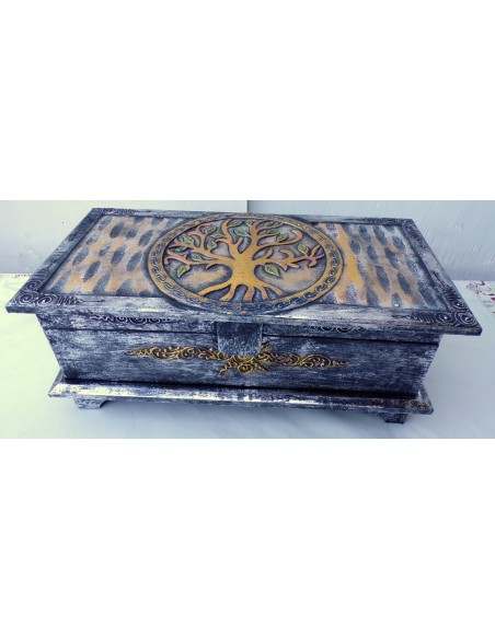 bauletto baule in legno mdf con albero della vita argento cm 40x20x16