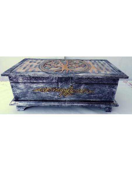 bauletto baule in legno mdf con albero della vita argento cm 40x20x16