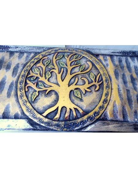 bauletto baule in legno mdf con albero della vita argento cm 40x20x16