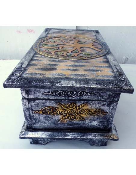 bauletto baule in legno mdf con albero della vita argento cm 40x20x16