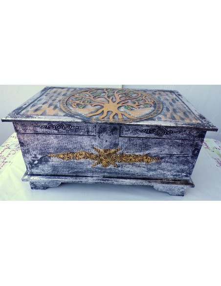 Baule in legno mdf con albero della vita argento cm 50X30X25