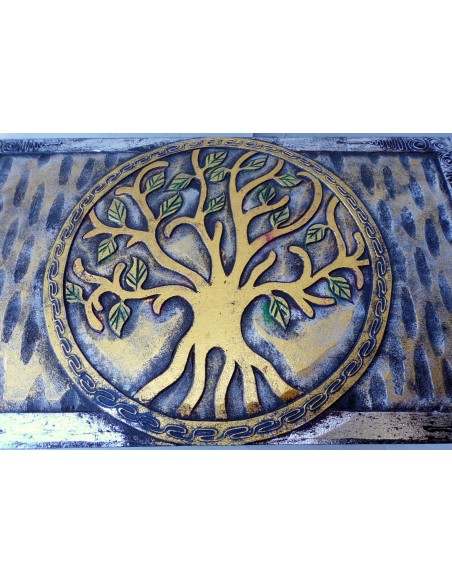Baule in legno mdf con albero della vita argento cm 50X30X25
