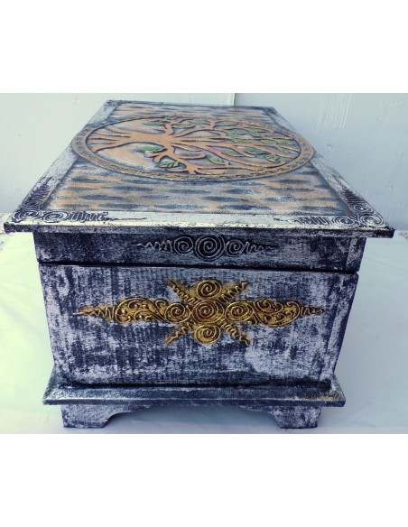 Baule in legno mdf con albero della vita argento cm 50X30X25