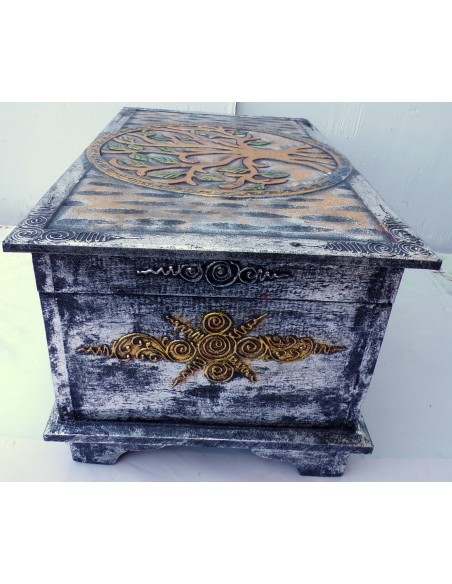 Baule in legno mdf con albero della vita argento cm 50X30X25