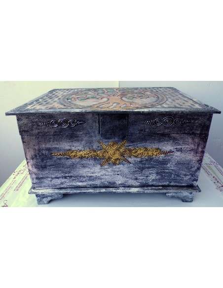 Baule cassapanca in legno mdf con albero della vita argento cm 60x40x35