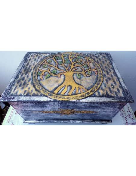 Baule cassapanca in legno mdf con albero della vita argento cm 60x40x35