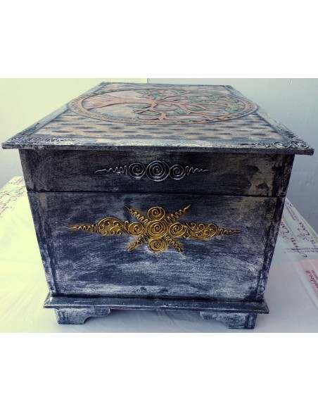Baule cassapanca in legno mdf con albero della vita argento cm 60x40x35
