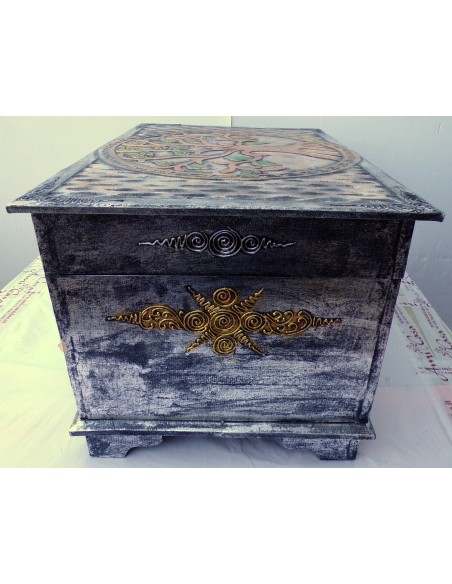 Baule cassapanca in legno mdf con albero della vita argento cm 60x40x35