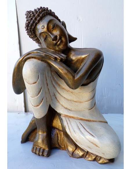 Buddha relax in resina veste color bianco crema realizzato a mano cm 21x12x27 h sx