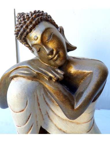 Buddha relax in resina veste color bianco crema...