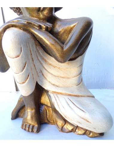 Buddha relax in resina veste color bianco crema...
