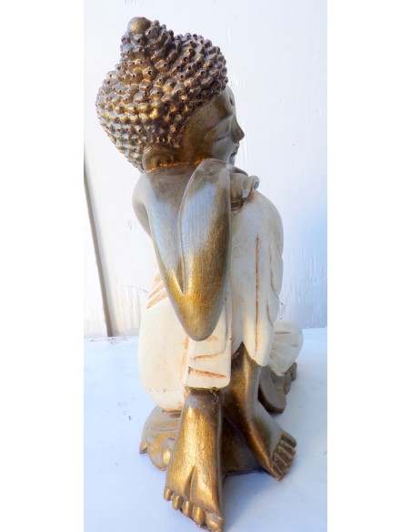 Buddha relax in resina veste color bianco crema realizzato a mano cm 21x12x27 h sx