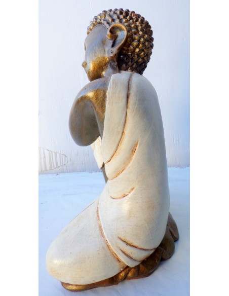 Buddha relax in resina veste color bianco crema realizzato a mano cm 21x12x27 h sx