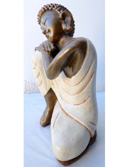 Buddha relax in resina veste color bianco crema realizzato a mano cm 21x12x27 h sx