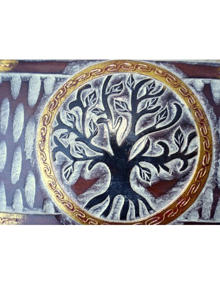 bauletto baule in legno di albesia con albero della vita naturale e nero cm 40x20x16