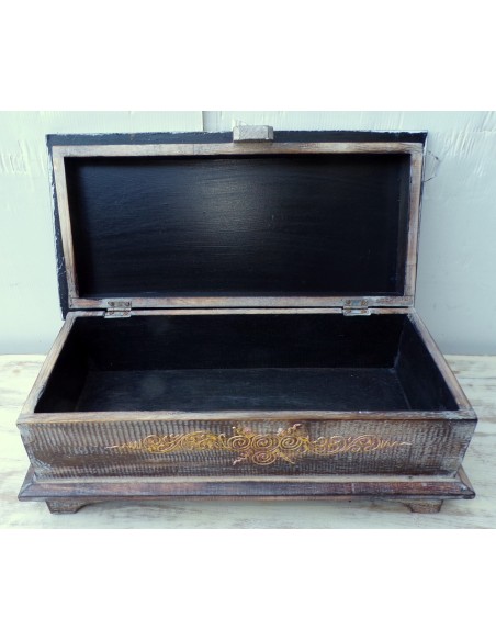 bauletto baule in legno di albesia con albero della vita naturale e nero cm 40x20x16