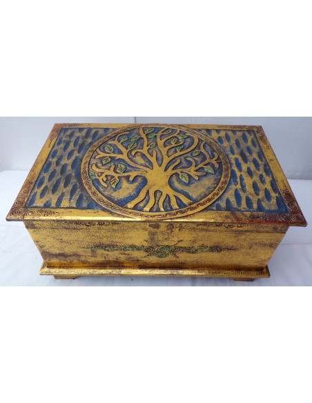 Baule in legno con albero della vita color oro cm 50X30X25