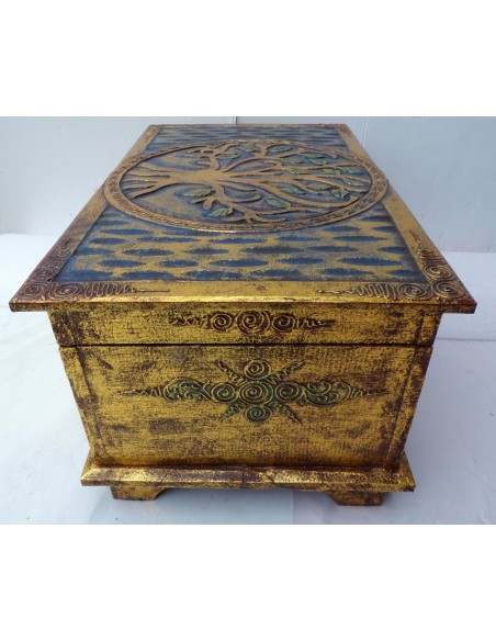 Baule in legno con albero della vita color oro cm 50X30X25