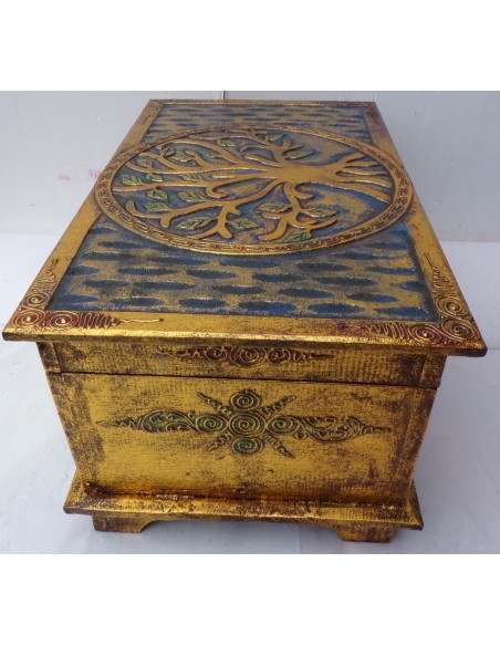 Baule in legno con albero della vita color oro cm 50X30X25