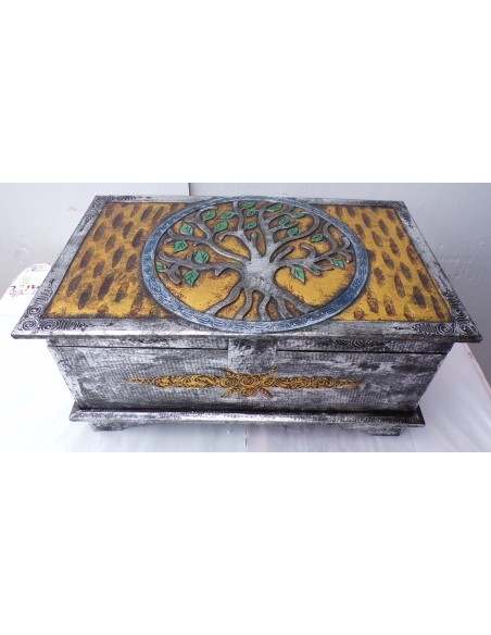 Baule in legno con albero della vita color argento cm 50X30X25 a