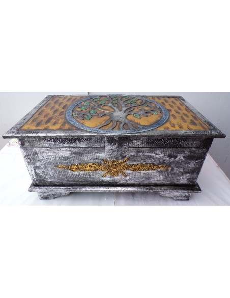 Baule in legno con albero della vita color argento cm 50X30X25 a
