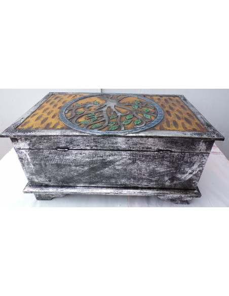 Baule in legno con albero della vita color argento cm 50X30X25 a