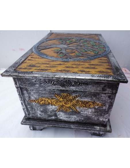 Baule in legno con albero della vita color argento cm 50X30X25 a