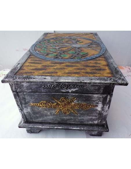 Baule in legno con albero della vita color argento cm 50X30X25 a