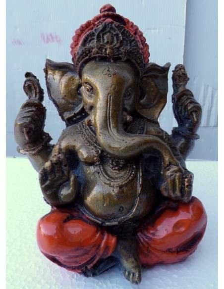 Ganesh oro e arancio cm 11x7x12h resina Indonesiano Ganega Shiva divinità Buddha