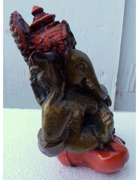 Ganesh oro e arancio cm 11x7x12h resina Indonesiano Ganega Shiva divinità Buddha