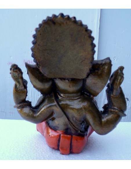 Ganesh oro e arancio cm 11x7x12h resina Indonesiano Ganega Shiva divinità Buddha