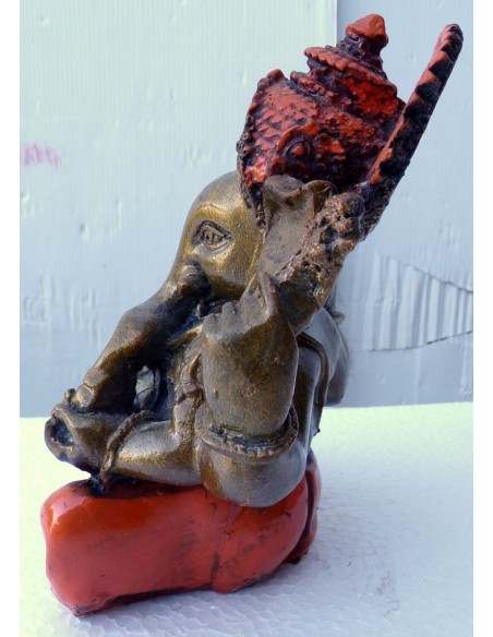 Ganesh oro e arancio cm 11x7x12h resina Indonesiano Ganega Shiva divinità Buddha