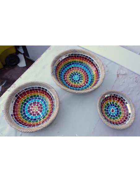 tris di svuotatasca artigianale in mosaico di vetro svuota tasca cm 20/25/35 diametro multicolor idea regalo