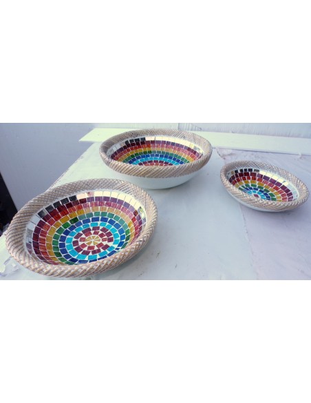 tris di svuotatasca artigianale in mosaico di vetro svuota tasca cm 20/25/35 diametro multicolor idea regalo