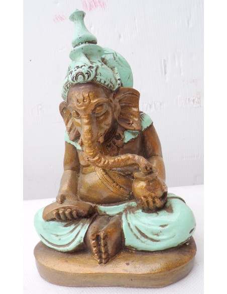 Ganesh oro e turchese cm 12x19x20h resina Indonesiano Ganega Shiva divinità Buddha