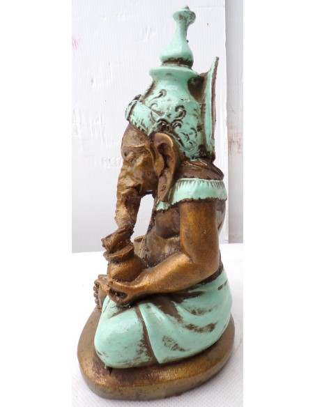 Ganesh oro e turchese cm 12x19x20h resina Indonesiano Ganega Shiva divinità Buddha