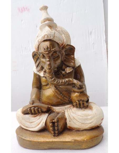 Ganesh oro e bianco crema cm 12x19x20h resina Indonesiano Ganega Shiva divinità Buddha