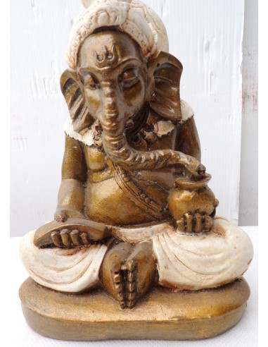 Ganesh oro e bianco crema cm 12x19x20h resina...