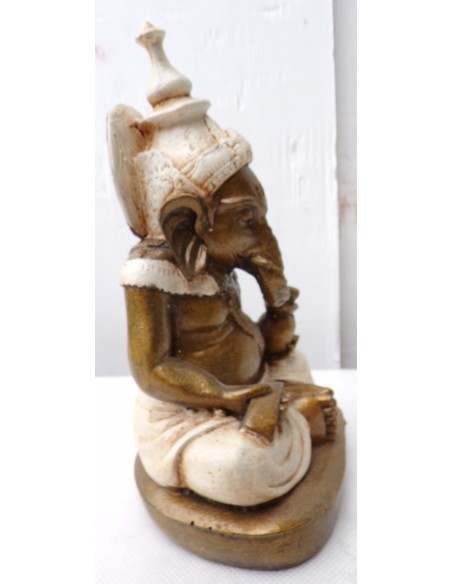 Ganesh oro e bianco crema cm 12x19x20h resina Indonesiano Ganega Shiva divinità Buddha