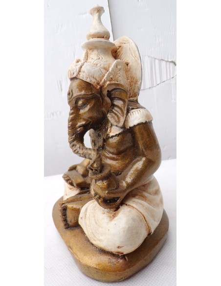 Ganesh oro e bianco crema cm 12x19x20h resina Indonesiano Ganega Shiva divinità Buddha