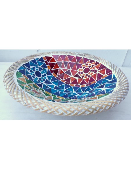 Centrotavola o svuotatasca artigianale in mosaico di vetro cm 30x8 diametro multicolor idea regalo